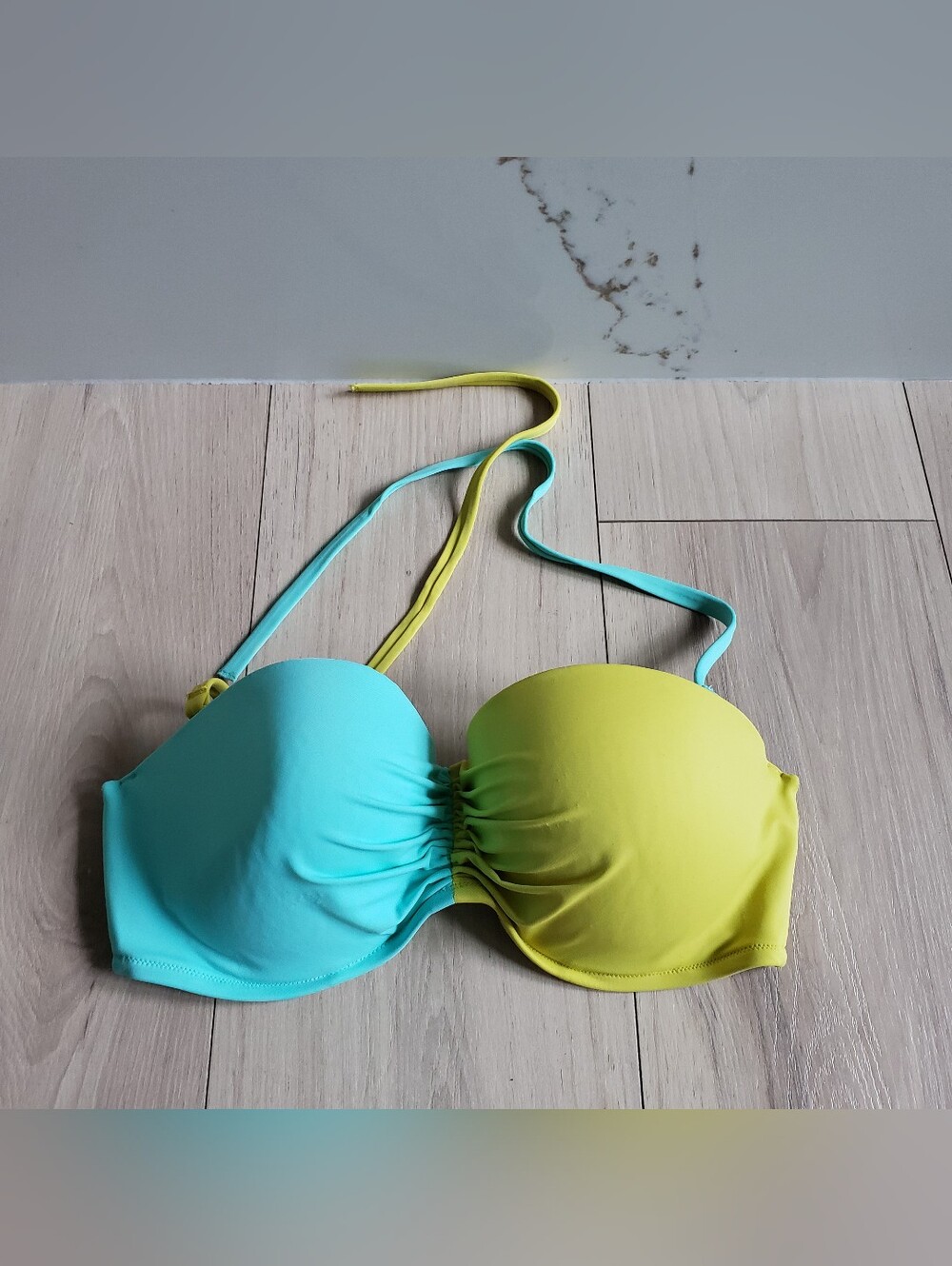Victoria's Secret Aqua and Yellow Bandeau Swim Top